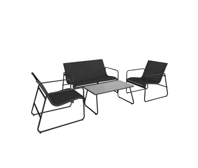 Acomoda Textil – Jardín Sofá + 2 Sillones + Mesa (4 Piezas) Negro