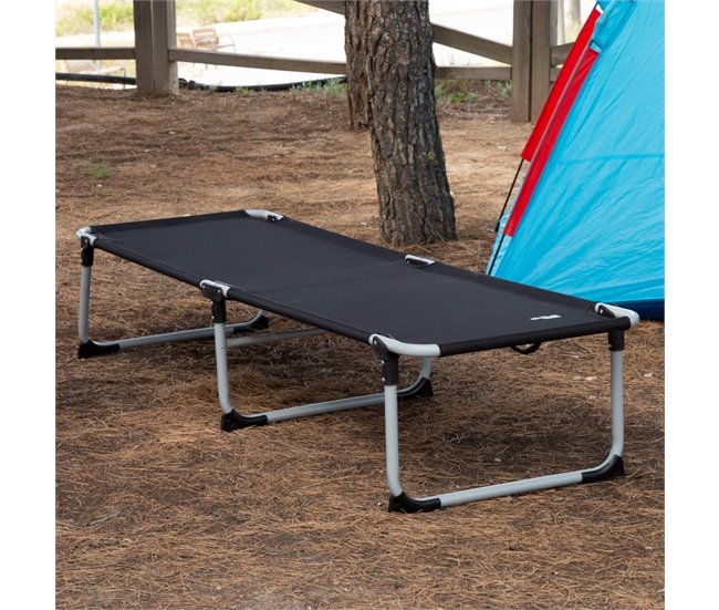 Aktive Cama plegable camping c/topes antivuelco Negro