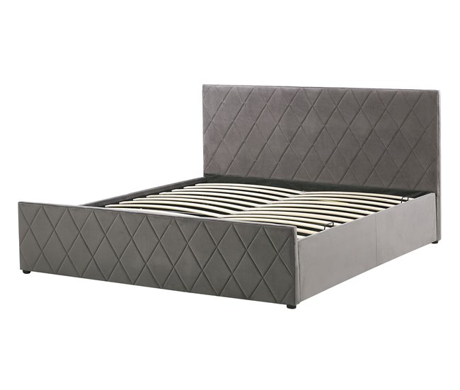 Beliani Cama con somier Terciopelo ROCHEFORT 150x214 Gris