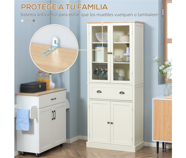 Alacena de Cocina MDF, Melamina de Madera, Vidrio HOMCOM Blanco