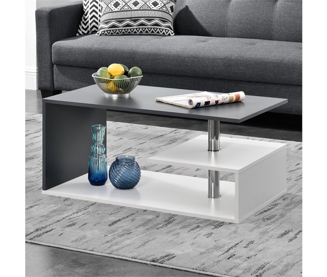 Mesa de centro Haarlem con estante aglomerado 90x50 Gris Oscuro