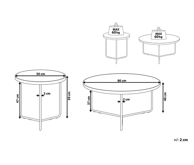 Beliani Conjunto de 2 mesas de centro MELODY Marron