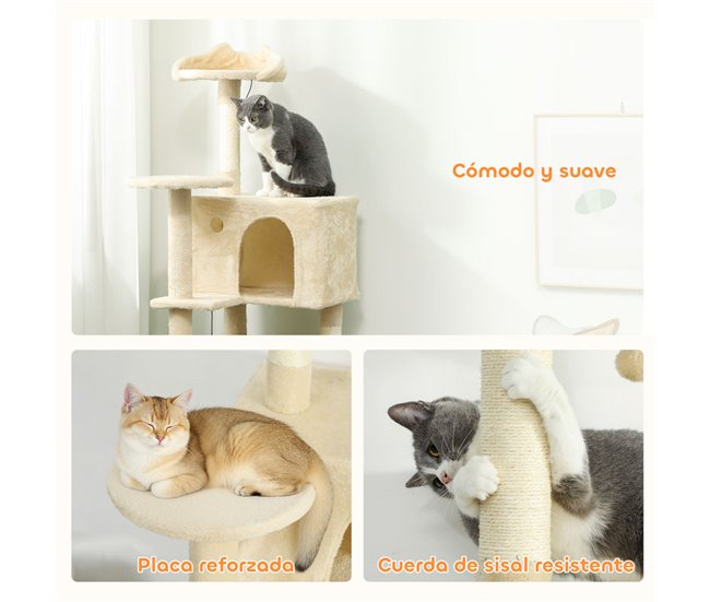 Árbol para Gatos Aglomerado de Madera, Felpa PawHut Crudo