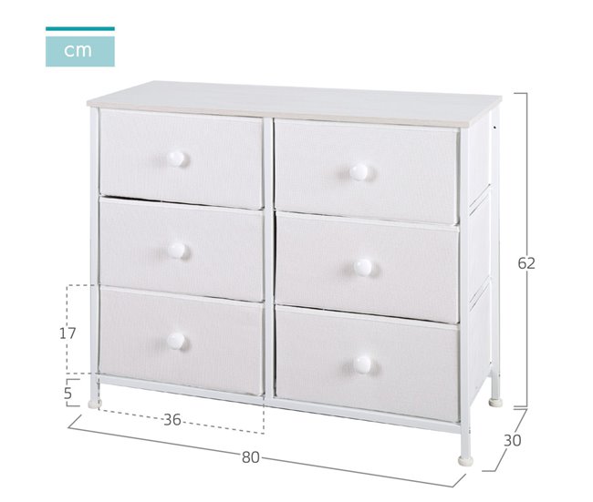 Max Home Cómoda 6 cajones de tela 80 Blanco