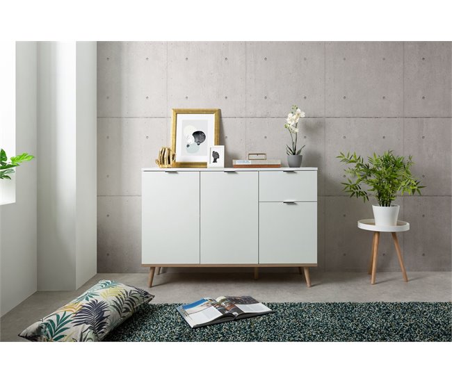 Aparador con 3 puertas y 1 cajón NORDIC Blanco/ Madera