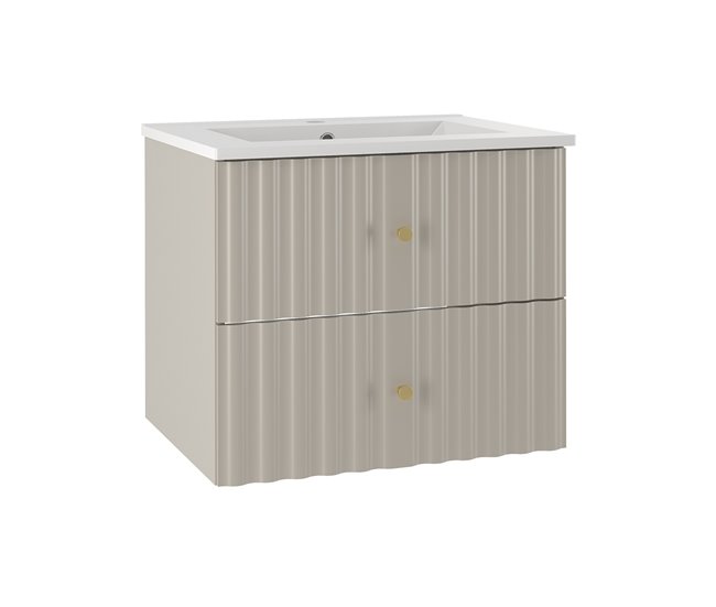 Conjunto de muebles con lavabo individual encastrado y columna Izae 60 Beige