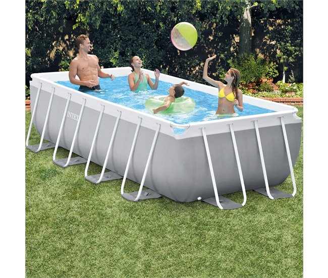 Piscina elevada rectangular prism frame intex con depuradora Gris