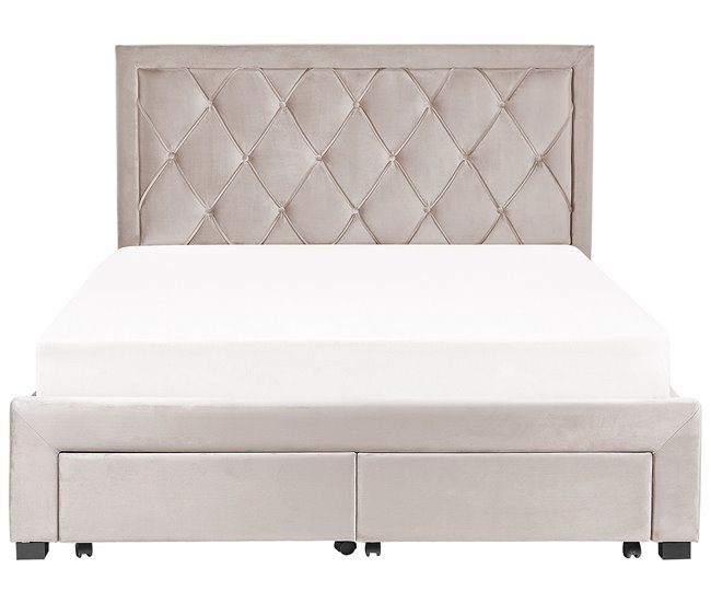 Beliani Cama con cajones Terciopelo LIEVIN 165x217 Azul Marino