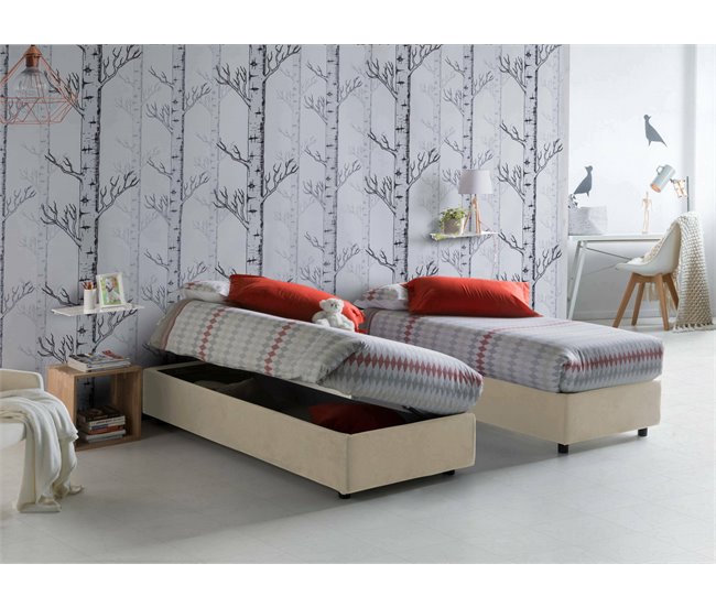 Cama individual en tela Beige