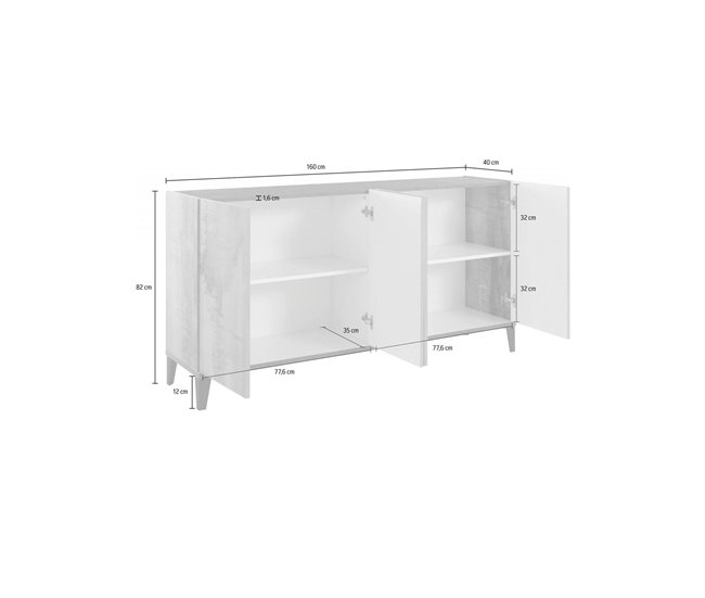 Aparador efecto madera 160 Blanco/ Gris