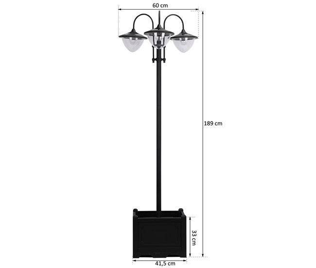 Farol de Jardín PP, ABS, Acero Inoxidable, Aleación de Aluminio Negro