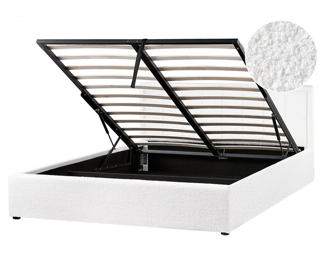 Beliani Cama con almacenaje Bouclé MONTLAUR 169x216 Blanco