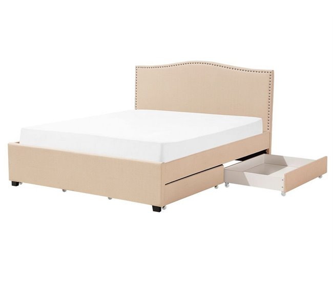 Beliani Cama con almacenaje Poliéster MONTPELLIER 167x213 Beige