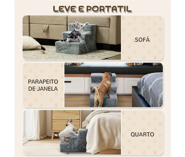 Escalera para Mascotas Melamina de Madera, Terciopelo PawHut Gris