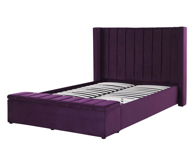Beliani Cama con somier Terciopelo NOYERS 170x247 Azul Marino