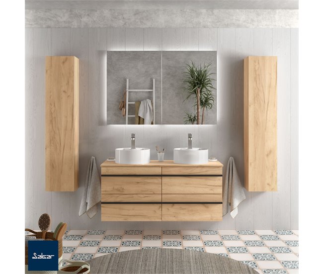 Mueble de baño BORN con perfil de tirador | Lavabo sobre encimera 120 Roble