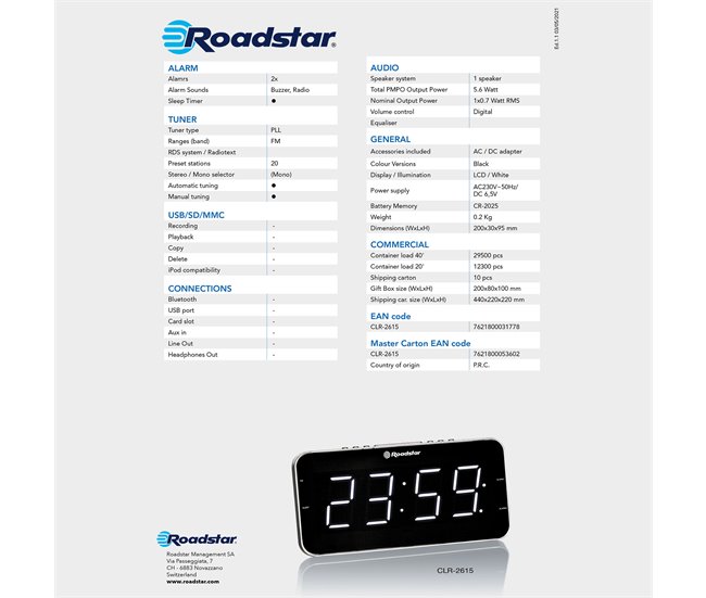 Despertador Roadstar CLR-2615 Negro