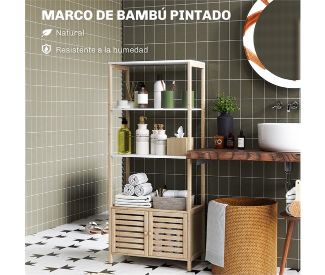 Estantería de Baño Bambú, MDF HOMCOM, hogar - baño Blanco