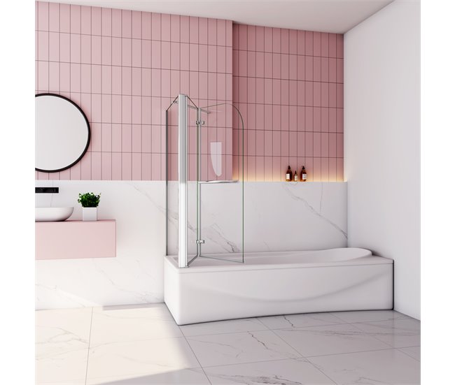 Mampara de Bañera Plegable, 2 Hojas y Panel Fijo,Vidrio Templado Antical con un Toallero 