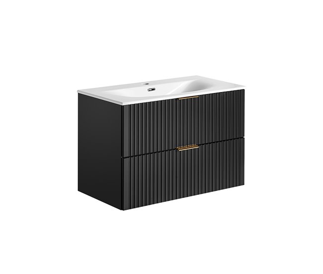 Conjunto de muebles con lavabo espejo LED y columna Adriel 80 Madera