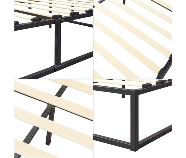 [en.casa] Cama de metal Kreta con Somier Base resistente 203x163 Negro