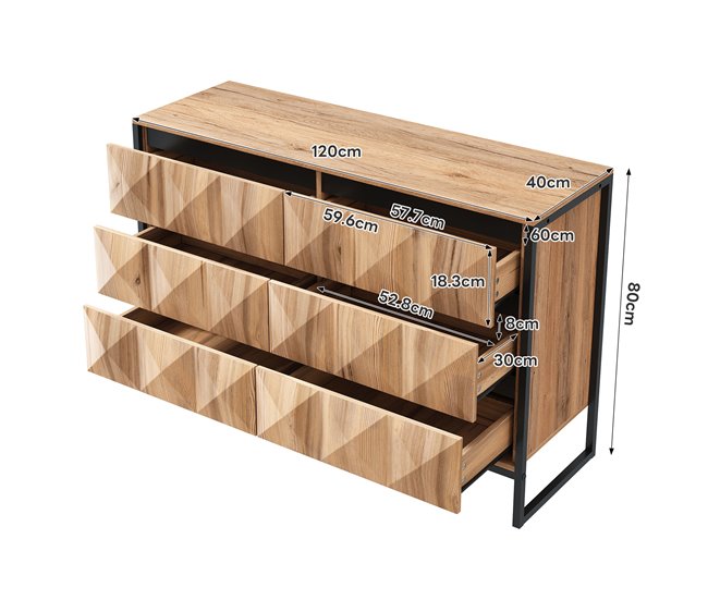 Cómoda doble con 6 cajónes Natural