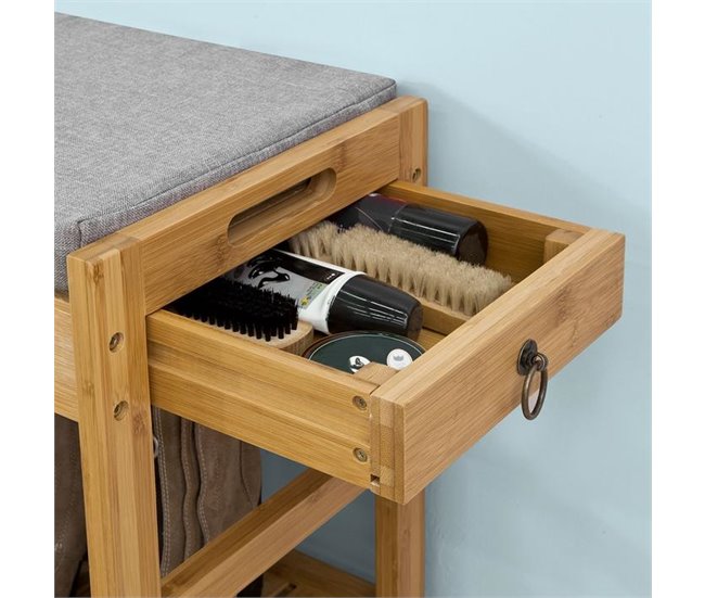 Banco de Almacenamiento con cajón y cojín Bambú FSR47-N SoBuy Madera