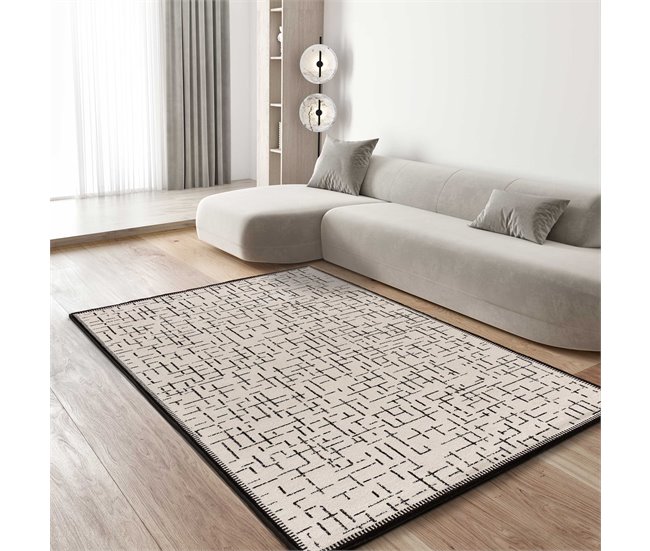 Alfombra abstracta en blanco y negro RETRO - ATTICGO 133x190 Blanco