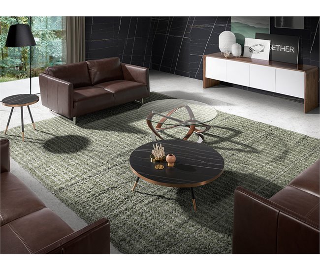 Mesa centro redonda mármol porcelánico y acero negro Negro/ Naranja