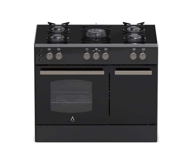 ALPHA Cocina de Gas VULCANO ELITE PRO-90PB Portabombonas Cristal Negro, Wok, Ventilador y Temporizador. *Alta Gama** Negro