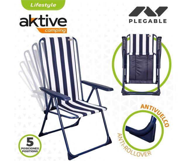 Silla plegable 5 posiciones marinera Aktive Garden Azul