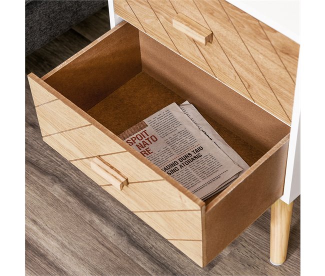 Mesita de Noche MDF y madera maciza HOMCOM 40 Blanco