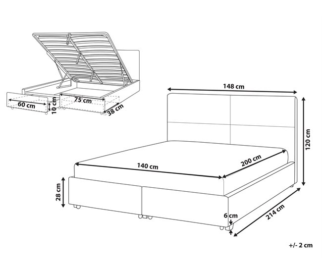 Beliani Cama con somier Terciopelo VERNOYES 148x214 Negro