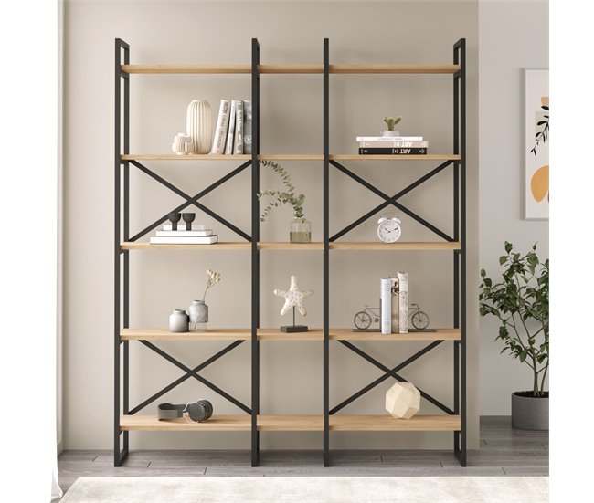 Estantería MILENA estructura metal Negro/ Madera