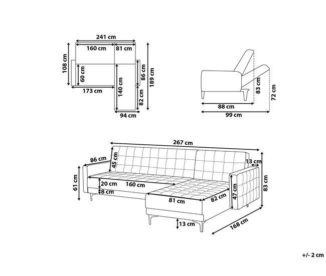 Beliani Sofá esquinero Poliéster ABERDEEN Gris Oscuro