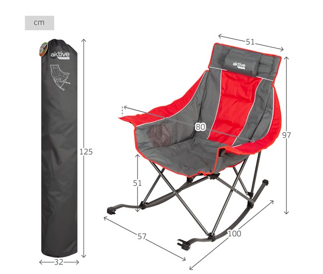 Aktive Silla mecedora plegable camping c/cojín y bolsillos Gris
