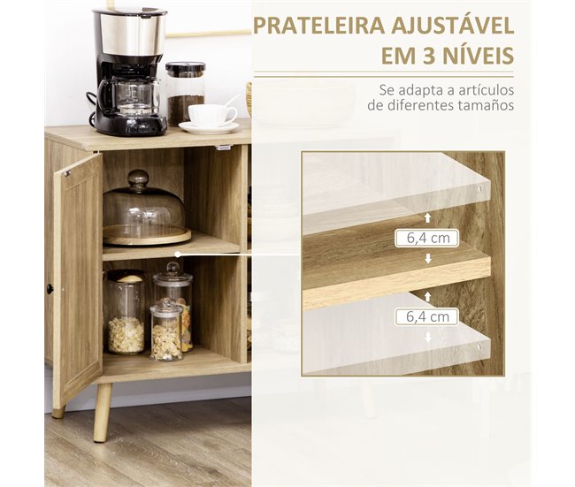 Aparador de Cocina Melamina de Madera, Ratán, Madera de Pino Marron