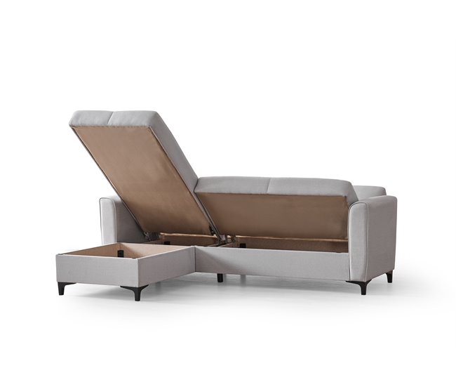 Chaise longue con cama TIAGO reversible 3 plazas gris claro Gris Claro