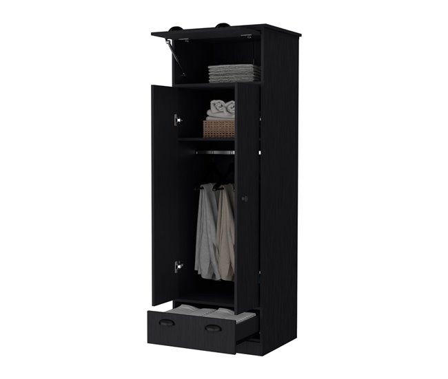 Armario falkland en melamina con 2 puertas, estantes y barra Negro