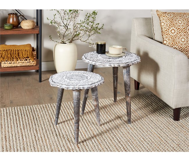 Beliani Conjunto de mesas ADRO Blanco/ Beige