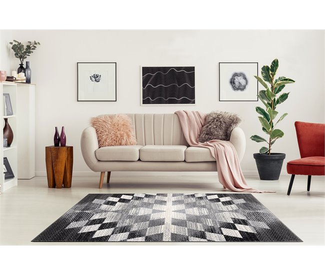 Alfombra KAKE 25812677 Geométrico Diamantes Triángulos 3D Gris
