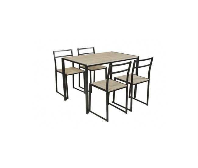 Conjunto de mesa y 4 sillas SIDNEY Negro/ Madera