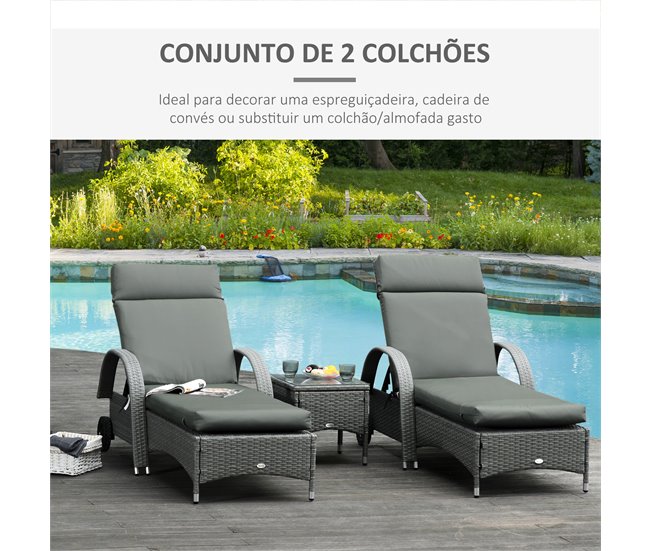 Cojines para Tumbona Poliéster Outsunny Gris