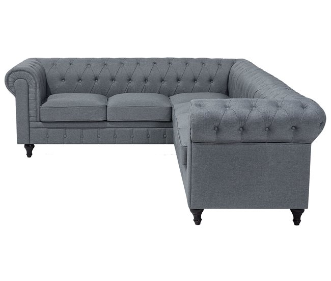 Beliani Sofá esquinero Poliéster CHESTERFIELD Gris