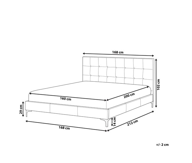 Beliani Cama con somier Terciopelo AMBERT 168x212 Gris