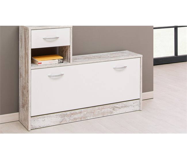 Mueble recibidor con zapatero y espejo HELA Blanco/ Gris