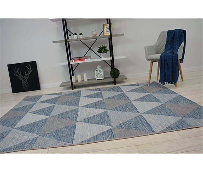 Alfombra de cuerda sisal LOFT 21132 Triángulos 140x200 Gris Azul