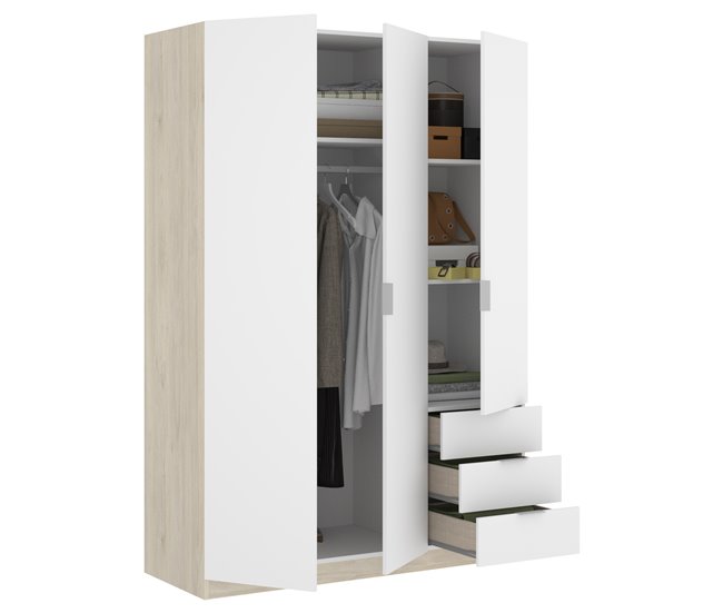 Armario de 3 puertas y 3 cajones Essen 121 Blanco Brillo