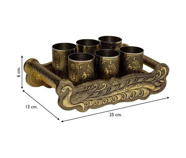 Bandeja de metal repujado Dorado