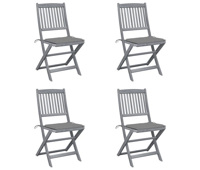 4 Sillas de jardín plegables de madera maciza con cojines Antracita
